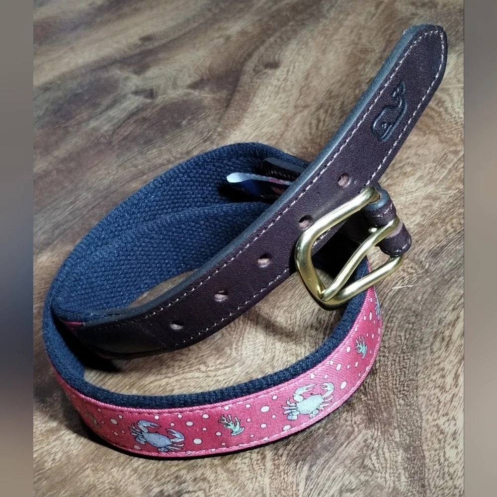 Vineyard Vines Blue and Pink  Belt with Gold Buckle Size (28)